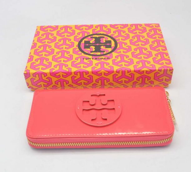 Tory Burch Patent Leather Zip Around Wallet Watermelon Red